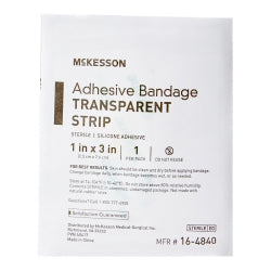 McKesson Sheer Adhesive Bandage Strips - Waterproof, Sterile, Silicone Adhesive, 1 x 3 Inch