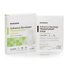 McKesson Sheer Adhesive Bandage Strips - Waterproof, Sterile, Silicone Adhesive, 1 x 3 Inch