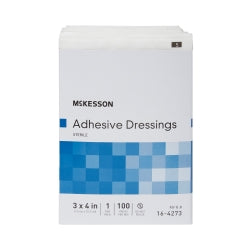 Sterile Adhesive Wound Dressing - Non-Adherent Pad, Cotton/Polyester, White Rectangle