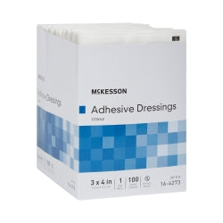 Sterile Adhesive Wound Dressing - Non-Adherent Pad, Cotton/Polyester, White Rectangle