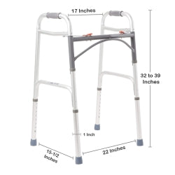 McKesson Aluminum Frame Folding Walker - Adjustable Height 25-39 Inch, 350 lbs Capacity, Latex-Free with Dual-Release Mechanism