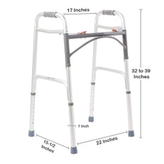 McKesson Aluminum Frame Folding Walker - Adjustable Height 25-39 Inch, 350 lbs Capacity, Latex-Free with Dual-Release Mechanism