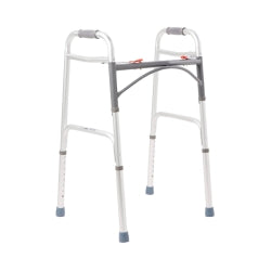 McKesson Aluminum Frame Folding Walker - Adjustable Height 25-39 Inch, 350 lbs Capacity, Latex-Free with Dual-Release Mechanism