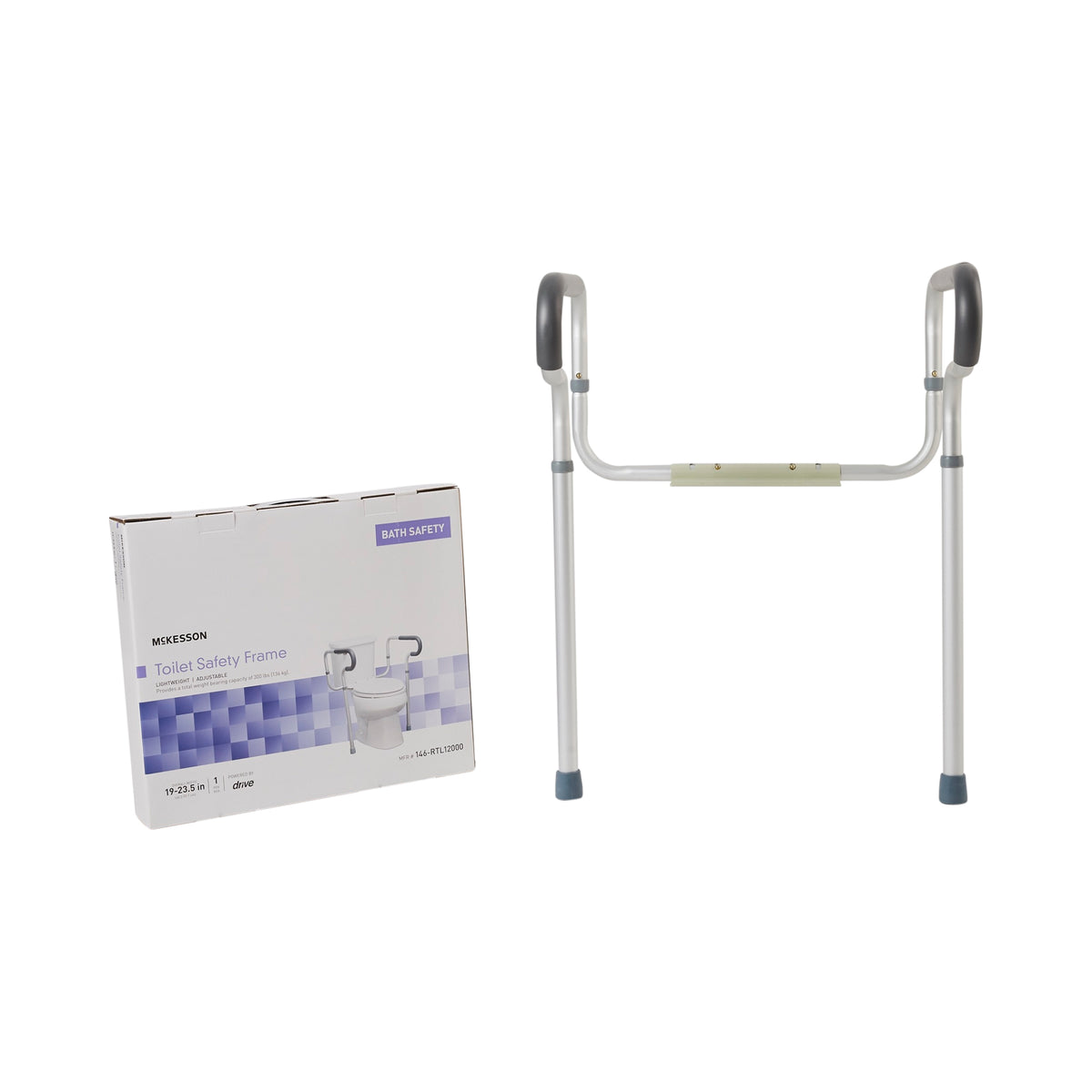 Toilet Safety Rail with Cushioned Grip - 300 lbs Capacity, Adjustable Height Support Frame
