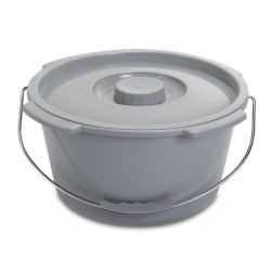 Commode Bucket with Lid and Handle - 7.5 Quart Gray Plastic Replacement Pail