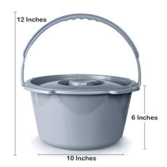 Commode Bucket with Lid and Handle - 7.5 Quart Gray Plastic Replacement Pail