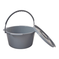 Commode Bucket with Lid and Handle - 7.5 Quart Gray Plastic Replacement Pail