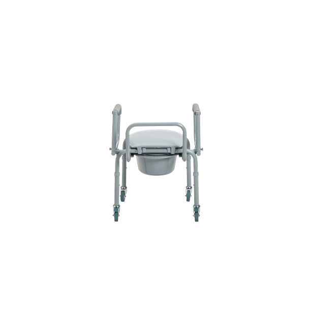 Steel Drop-Arm Commode with Wheels and Padded Armrests