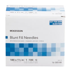 McKesson Blunt Fill Needles - 18 Gauge Sterile Medical Draw-Up Needles with Safety Cap