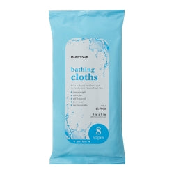 Rinse-Free Bath Wipes 8x8 Inch - Disposable Bathing Cloths with Aloe & Vitamin E (8 Count)