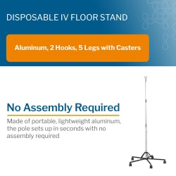 Disposable Aluminum IV Stand - Lightweight Portable Medical Infusion Pole for Home Healthcare