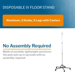 Disposable Aluminum IV Stand - Lightweight Portable Medical Infusion Pole for Home Healthcare