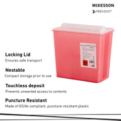 McKesson Prevent Biohazard Sharps Container - 2 Gallon Translucent Horizontal Entry Locking Lid
