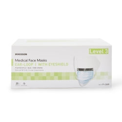 Procedure Mask with Eye Shield - Pleated Face Mask with Anti-Fog Visor, Blue (Box of 25)