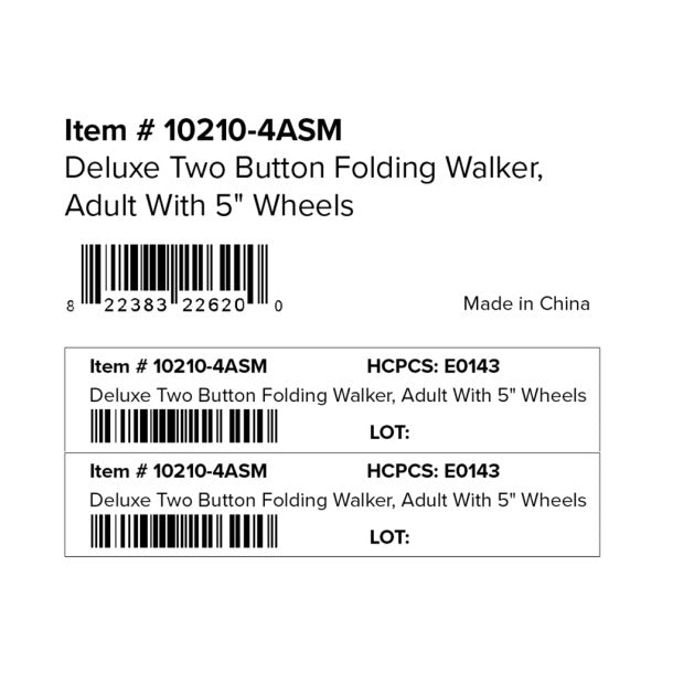 Deluxe Folding Walker, Two Button with 5" Wheels