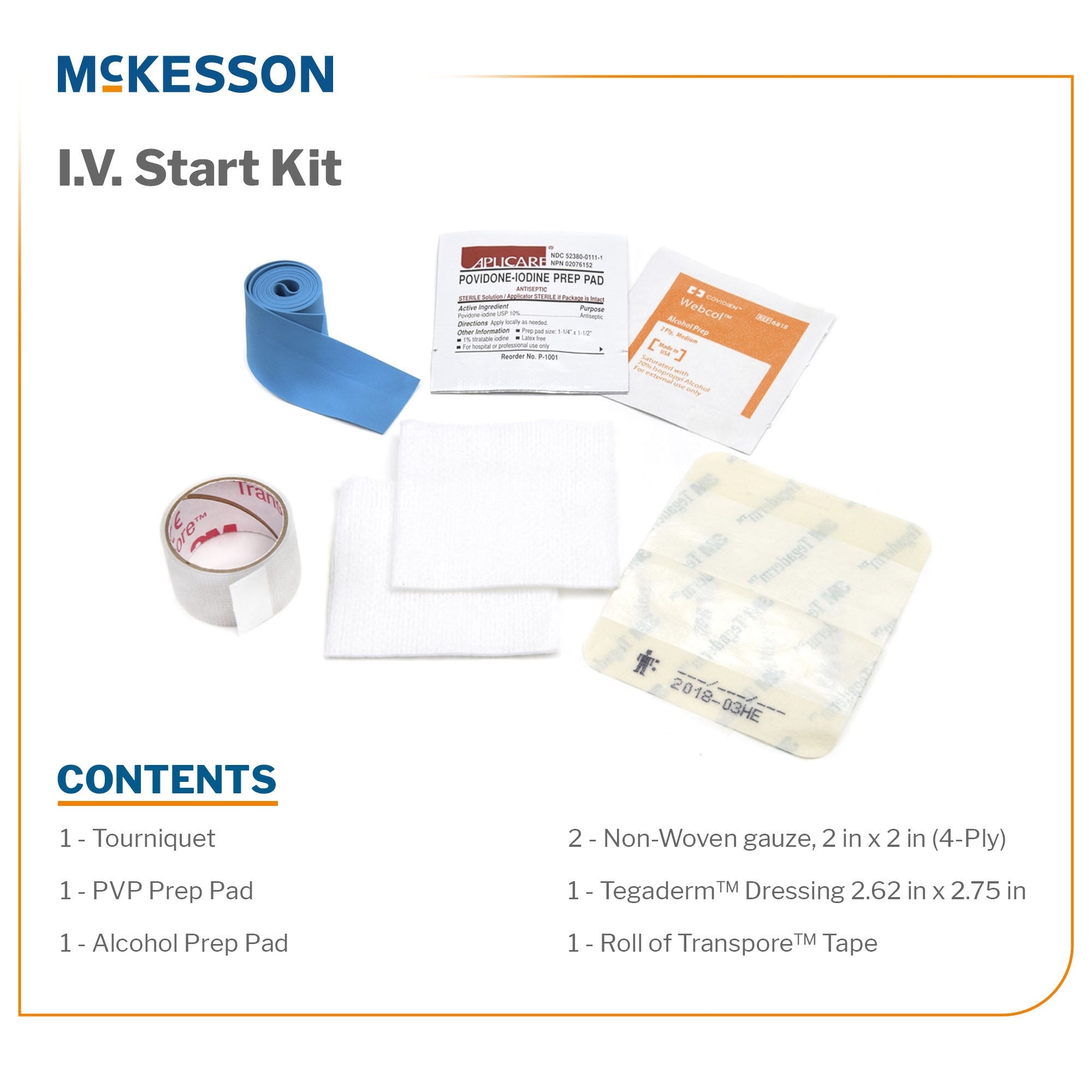 Sterile IV Start Kit with Tegaderm Dressing - Complete 8-Piece Medical Supply Set
