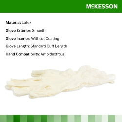Powder-Free Latex Exam Gloves - Smooth, Beaded Cuff, Ambidextrous, Non-Sterile