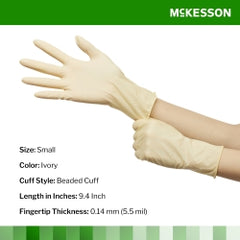 Powder-Free Latex Exam Gloves - Smooth, Beaded Cuff, Ambidextrous, Non-Sterile
