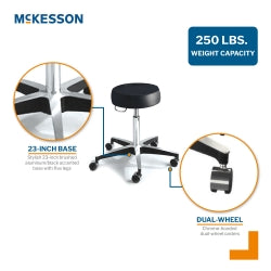 Pneumatic Exam Stool Round Seat - Height Adjustable Medical Stool with Dual-Wheel Casters