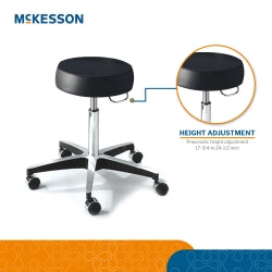Pneumatic Exam Stool Round Seat - Height Adjustable Medical Stool with Dual-Wheel Casters