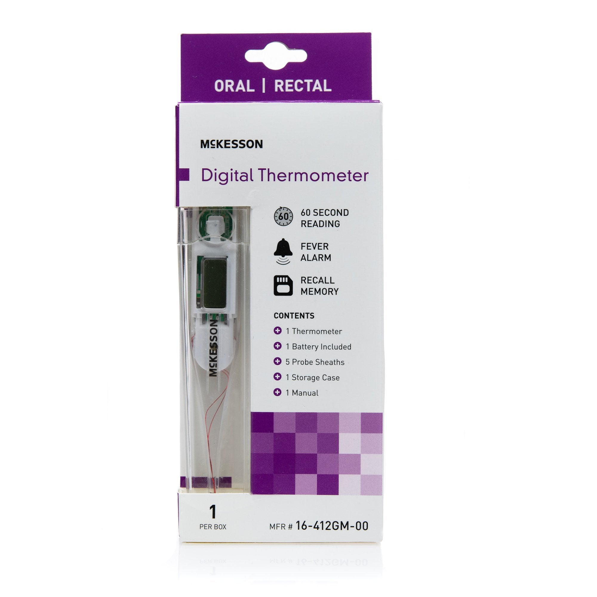 Hand-Held Digital Thermometer Oral/Rectal Probe - 60 Second Response, Dual Scale °F/°C - Box of 20
