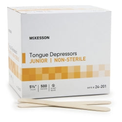 McKesson Junior Tongue Depressors - 5.5 Inch Wooden, Unflavored, Latex-Free for Pediatric Use