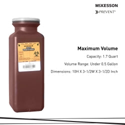 McKesson Sharps Container 1.7 Quart - Red Base Translucent Lid, Puncture Resistant Medical Waste Disposal