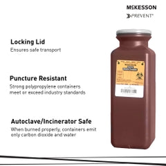 McKesson Sharps Container 1.7 Quart - Red Base Translucent Lid, Puncture Resistant Medical Waste Disposal