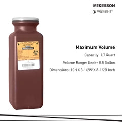 McKesson Sharps Container 1.7 Quart - Red Base Translucent Lid, Puncture Resistant Medical Waste Disposal