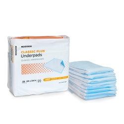 McKesson Classic Plus Underpads - Disposable Bed Pads, Light Absorbency 800g, Blue Poly Backsheet