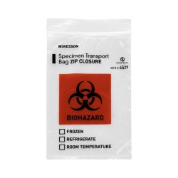Specimen Transport Bag, 6x9 Inch, Biohazard Label, Spill-Proof Seal - Clear with Black-Orange Legend