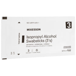 Isopropyl Alcohol Impregnated Swabstick, 70% Sterile Antiseptic, 3 Pack - 100mm Pre-Saturated