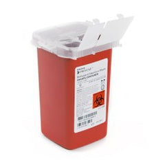 McKesson Prevent Sharps Container - 1 Quart, Red Base, Vertical Entry, Puncture-Resistant Biohazard Disposal