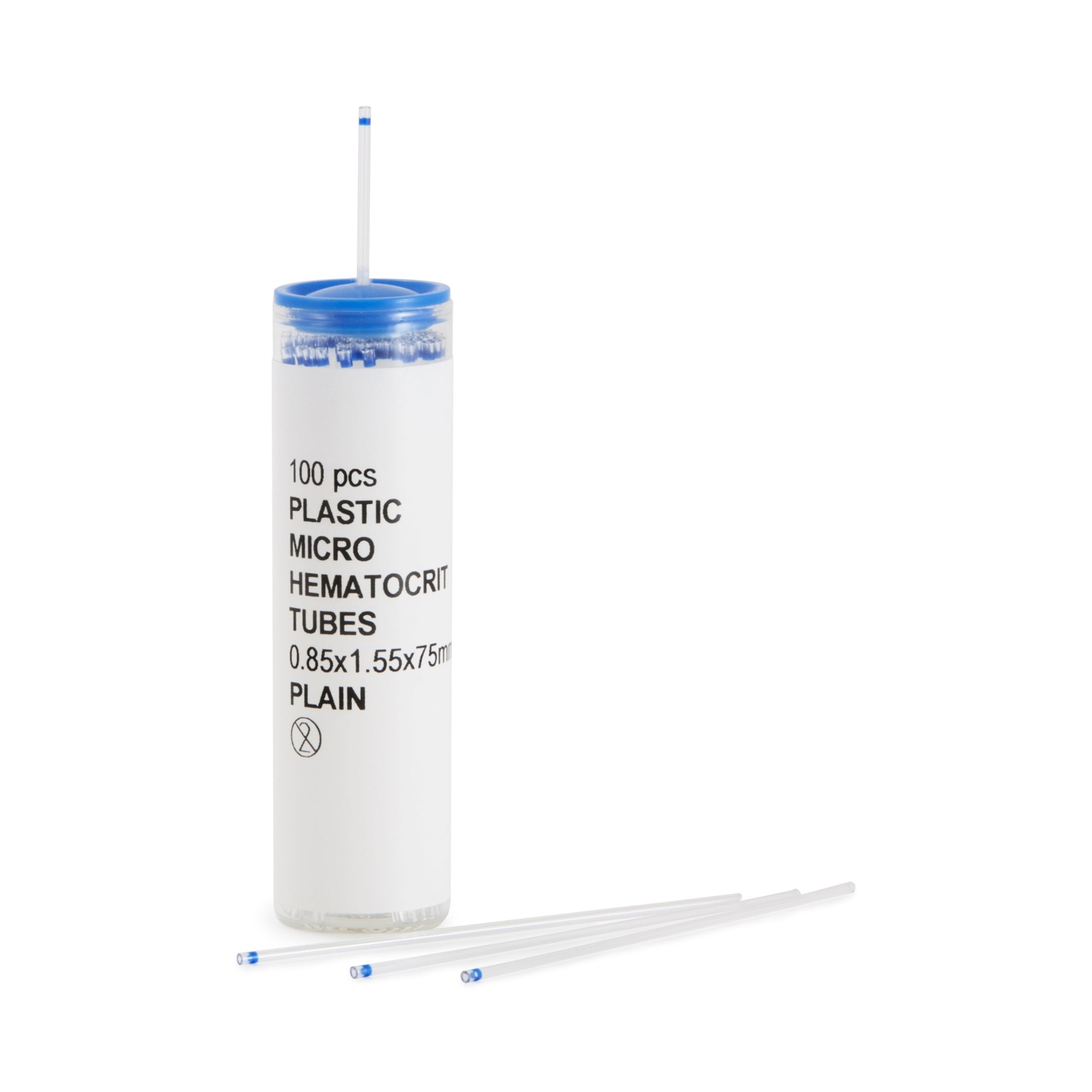 Capillary Blood Collection Tubes 75mm Plain - Micro-Hematocrit Plastic Tubes Blue Tip