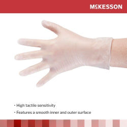 McKesson Confiderm Vinyl Exam Gloves - Powder-Free, Beaded Cuff, Ambidextrous, Clear