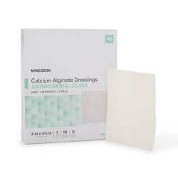 Silver Alginate Dressing 4" x 4.75" - Antimicrobial Calcium Alginate, Sterile Rectangle