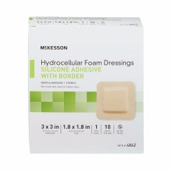 McKesson Silicone Adhesive Foam Dressing - Square with Border, Sterile, Waterproof (484)
