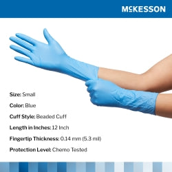 Confiderm 6.5CX Nitrile Exam Gloves - Powder-Free Chemo-Tested Extended Cuff (Blue, 12 Inch)