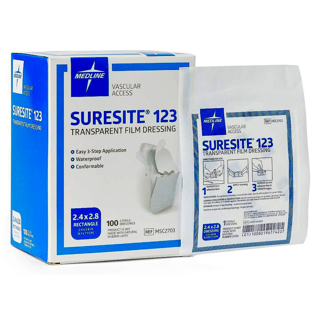 Medline Suresite 123 Transparent Film Dressing - Sterile Waterproof Wound Care Bandage for IV Sites & Wound Protection