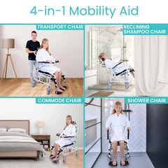 Reclining Shower Commode Transport Chair