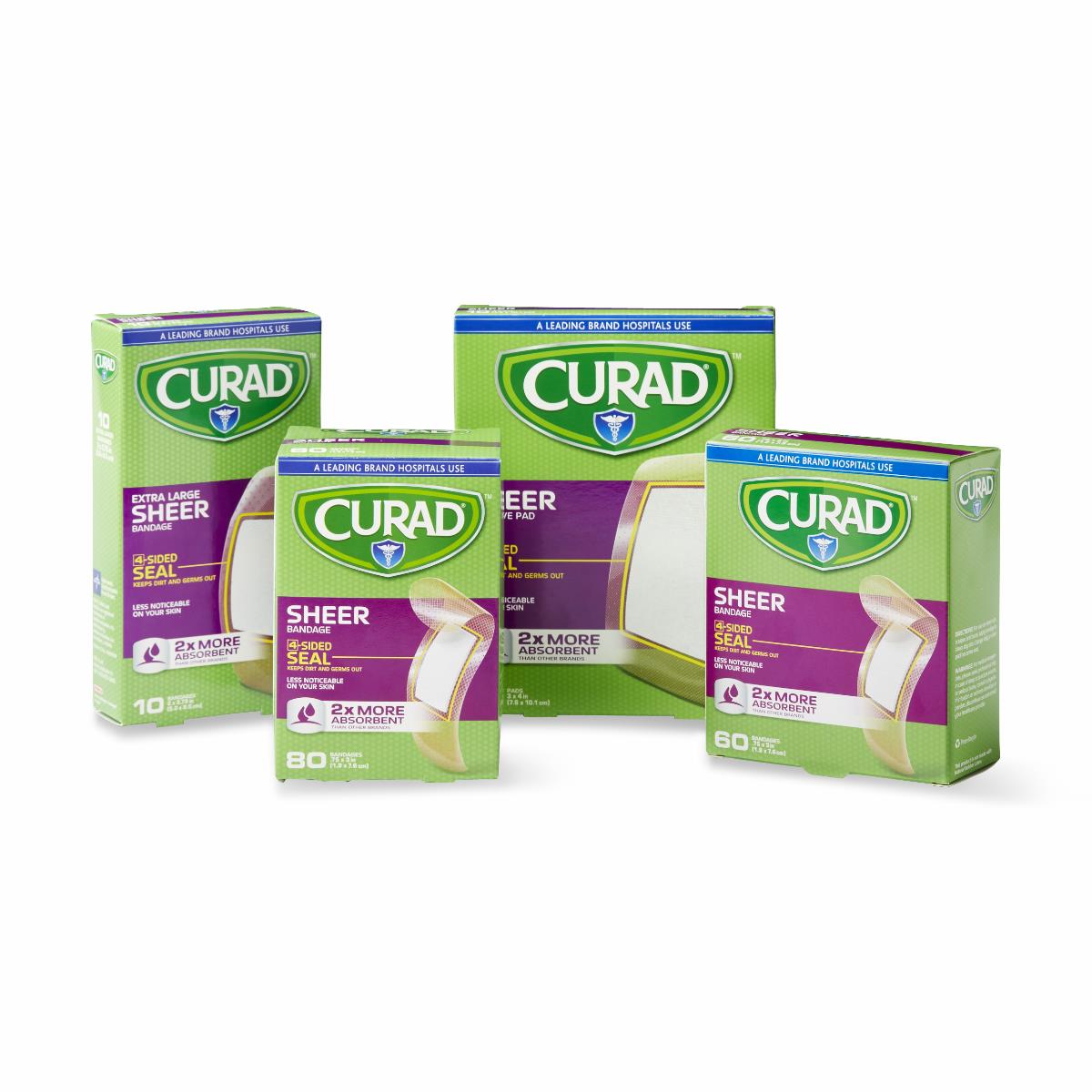 Curad Sheer Adhesive Bandages - Skin-Toned Wound Protection with 4-Sided Seal (Multiple Sizes Available)