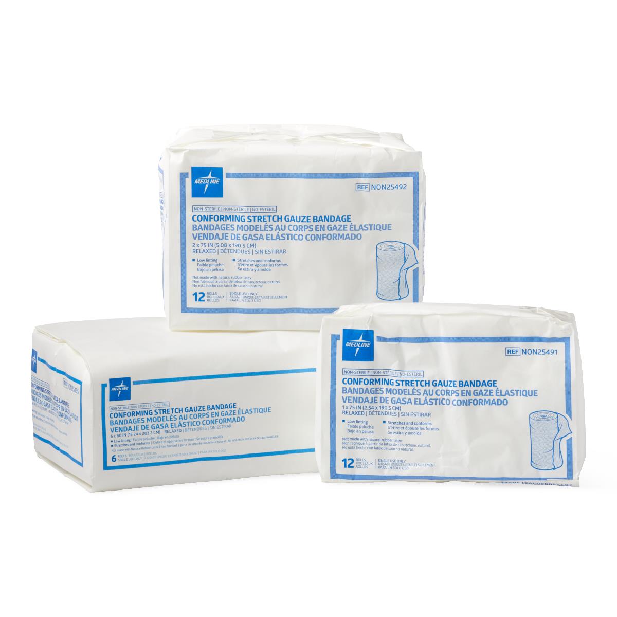 Medline Nonsterile Conforming Stretch Gauze Bandages - 6 x 80 Inch Roll