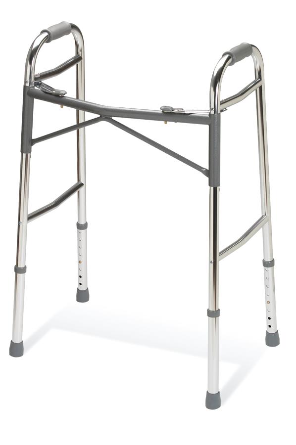 Adult Heavy-Duty 2-Button Folding Walker - Extra Wide 19" Frame, 400 lbs Capacity