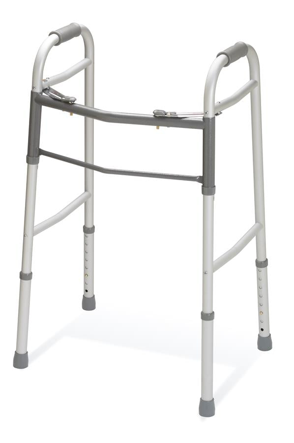 Medline Youth 2-Button Folding Walker without Wheels - Adjustable Height 25-32 Inches, 300 lbs Capacity