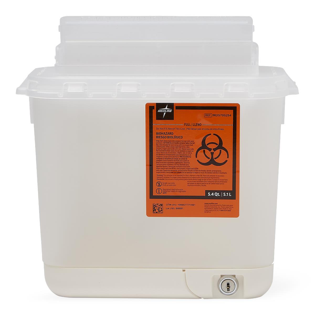 Medline Sharps Containers - Medical Waste Disposal with Multiple Lid Options (8-12 Gallon)