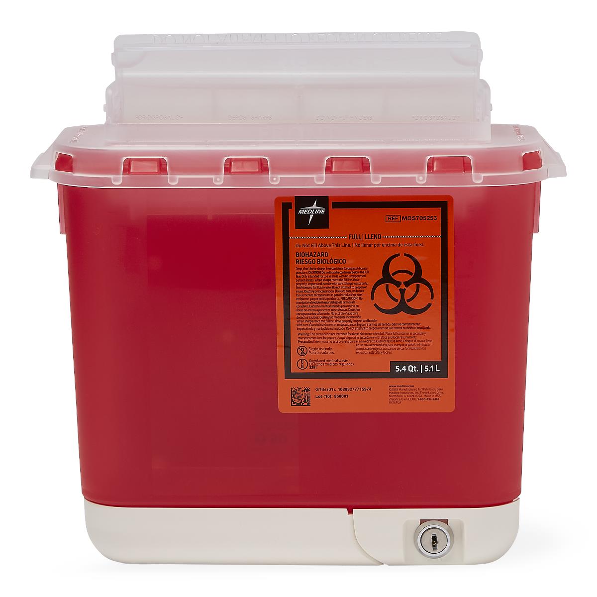 Medline Sharps Containers - Medical Waste Disposal with Multiple Lid Options (8-12 Gallon)