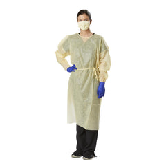 Disposable SMS Medium-Weight Yellow Isolation Gown, Large - AAMI Level 2 Fluid Resistant Protection (Case of 100)