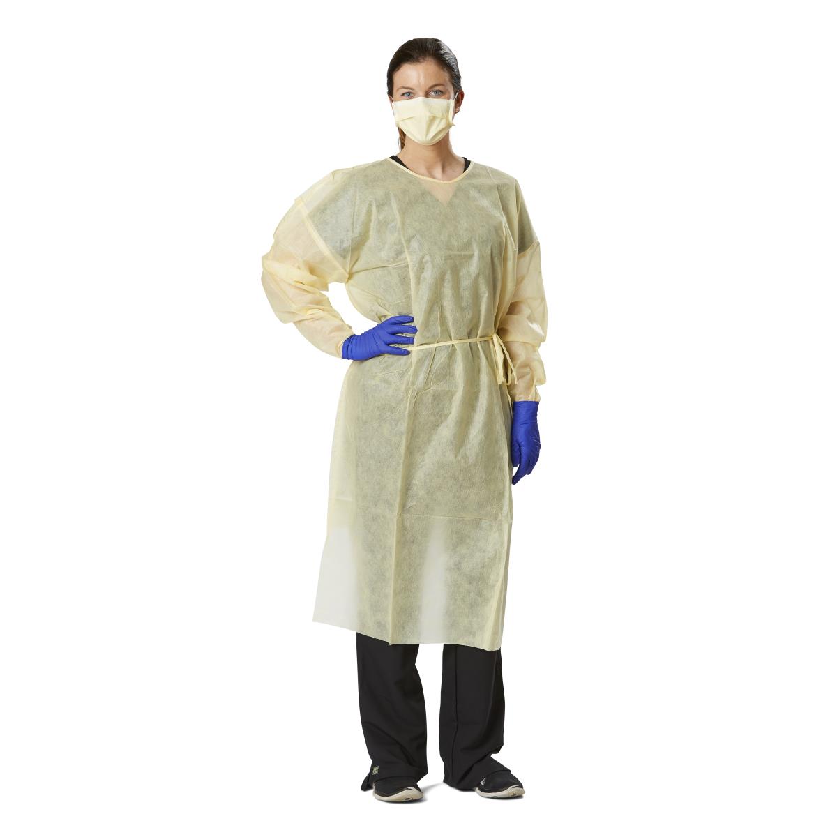 Disposable SMS Medium-Weight Yellow Isolation Gown, Large - AAMI Level 2 Fluid Resistant Protection (Case of 100)