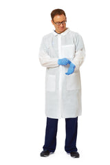 Disposable Knit-Cuff Multilayer SMS Lab Coat with Traditional Collar - Unisex Professional Protection