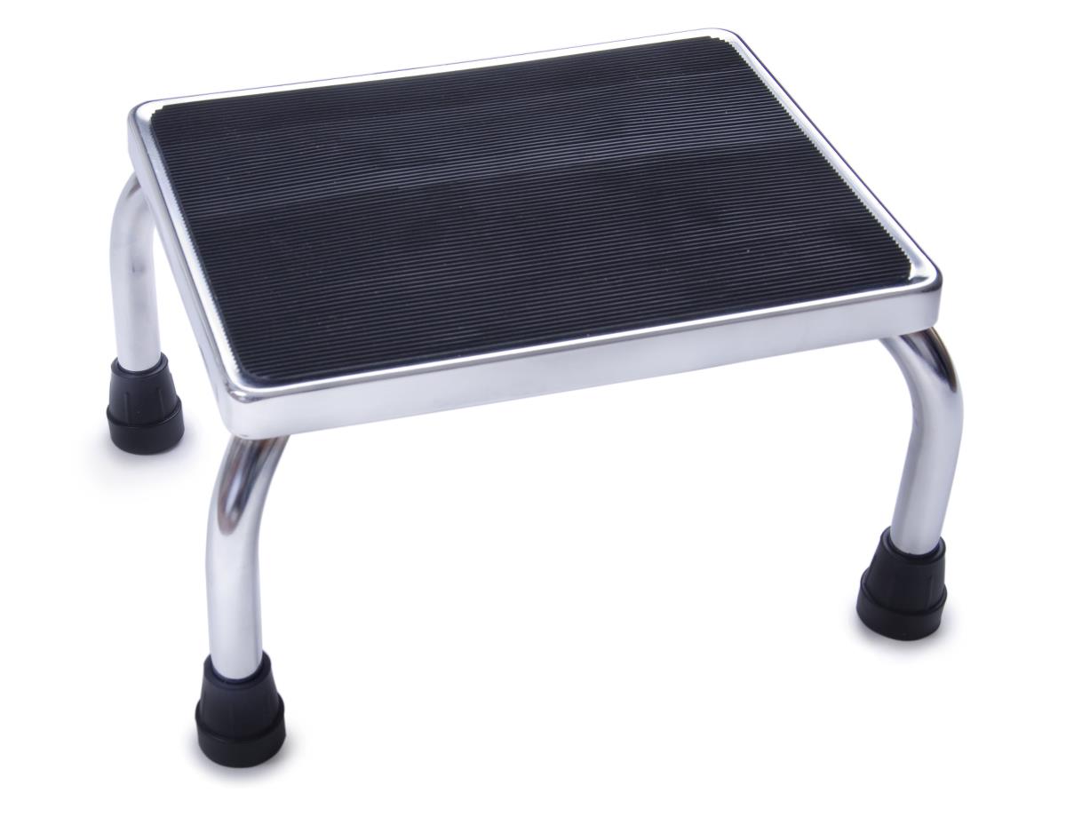 Medline Chrome Footstool with Rubber Mat - 350 lb Capacity Medical Step Stool